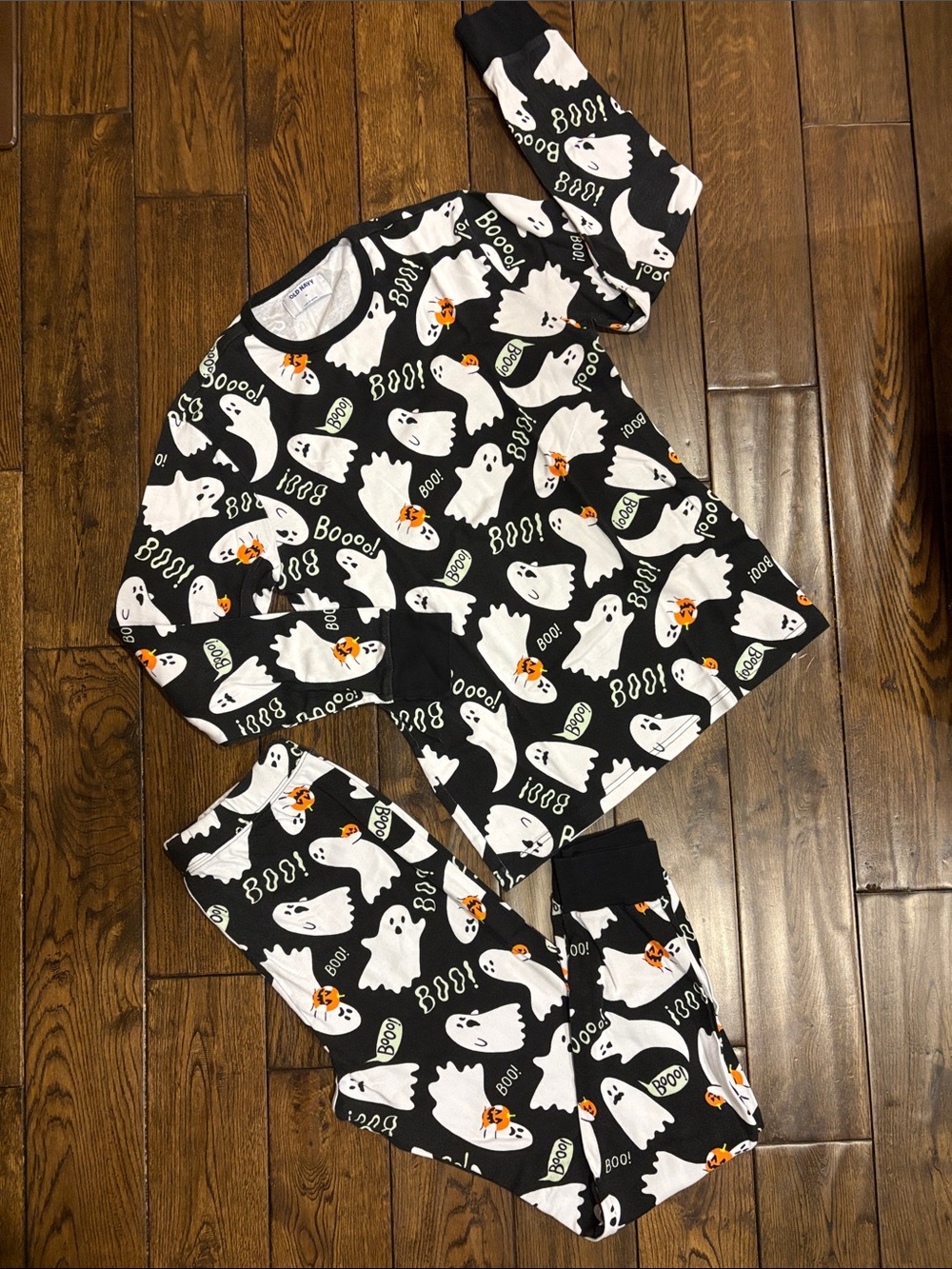 Old Navy Black Ghost & Pumpkin Print Kids Pajama Set